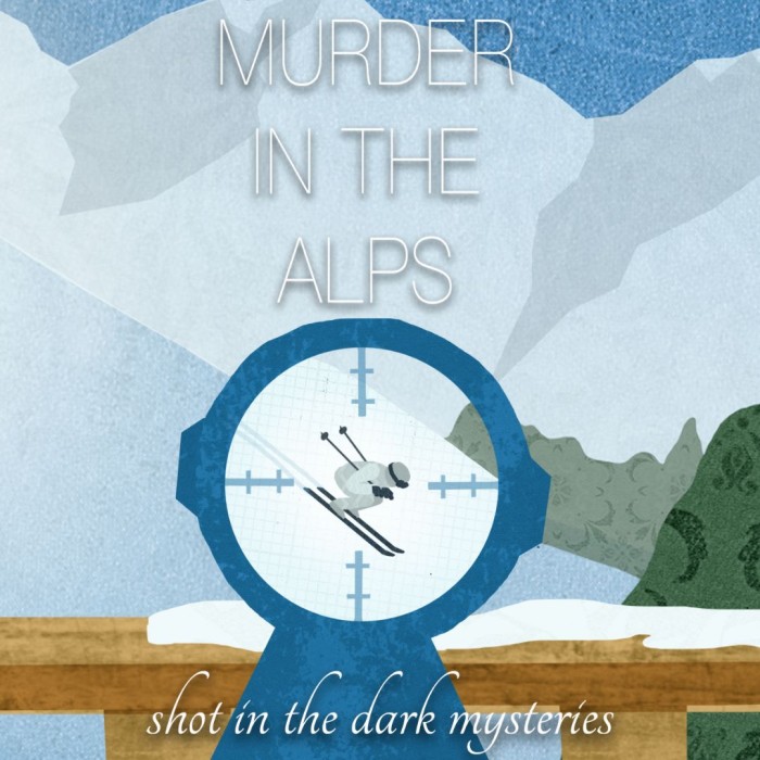 1080x1080 Cover for Murder in the Alps, a mystery party game kit from Shot In The Dark Mysteries
