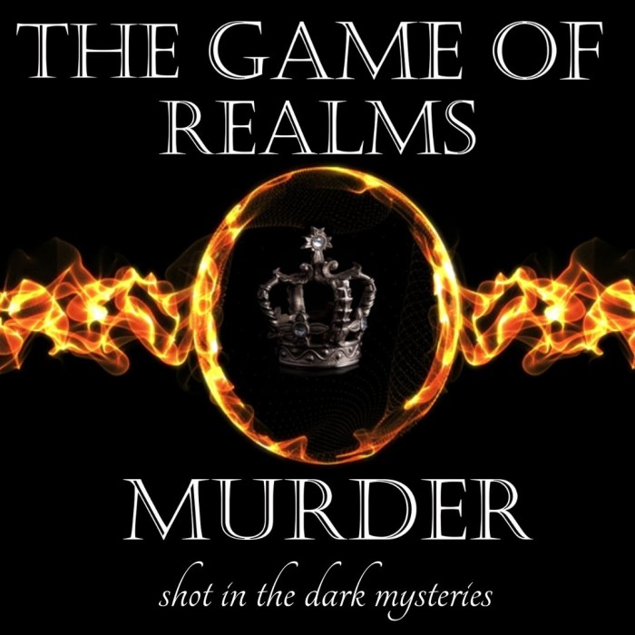 1080 x 1080 Cover for The Game of Realms Murder, a mystery party game kit from Shot In The Dark Mysteries