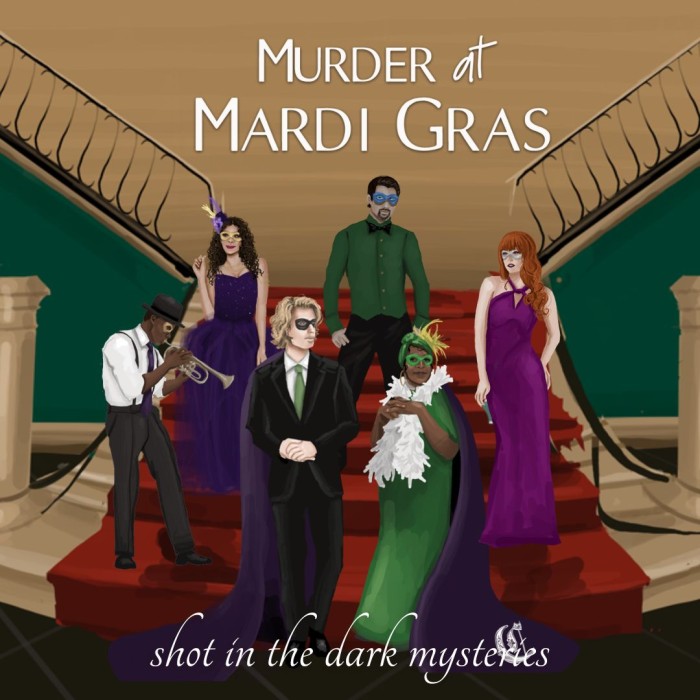 1080 x 1080 Cover for Murder at Mardi Gras, a mystery party game from Shot In The Dark Mysteries