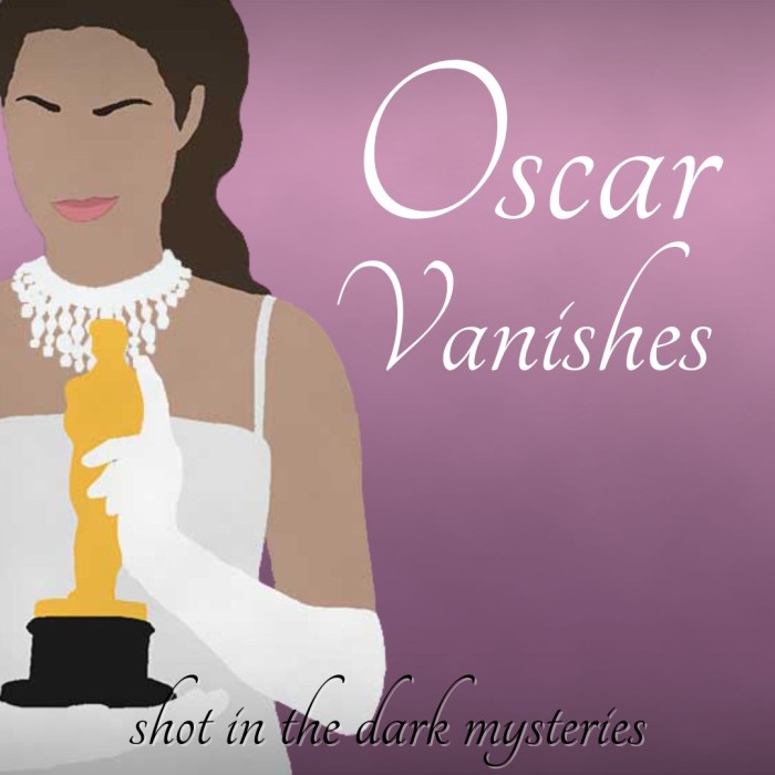 1080 x 1080 Cover for Oscar Vanishes, an Oscars themed mystery party game from Shot In The Dark Mysteries