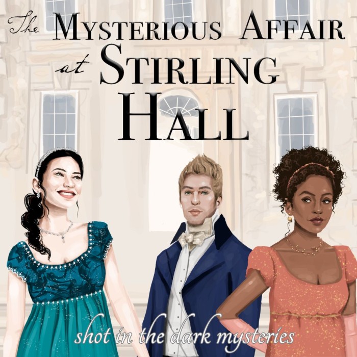 1080 x 1080 cover for The Mysterious Affair at Stirling Hall, a murder mystery party game from Shot In The Dark Mysteries