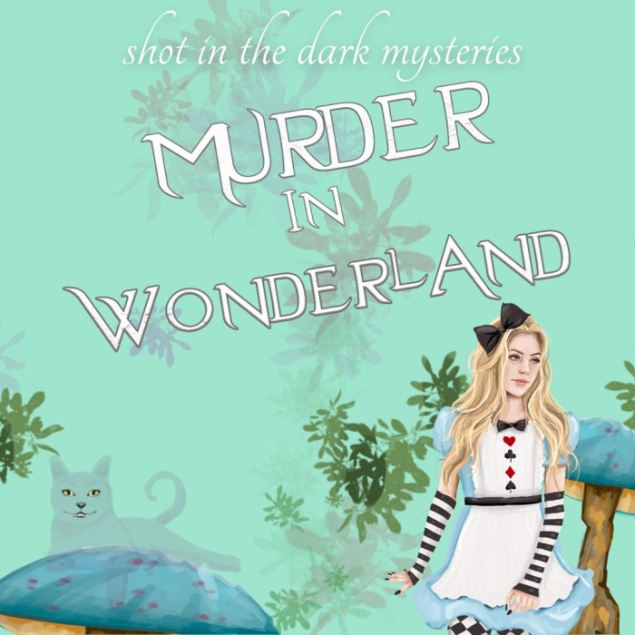 1080 x 1080 Cover for Murder in Wonderland, a mystery party game from Shot In The Dark Mysteries