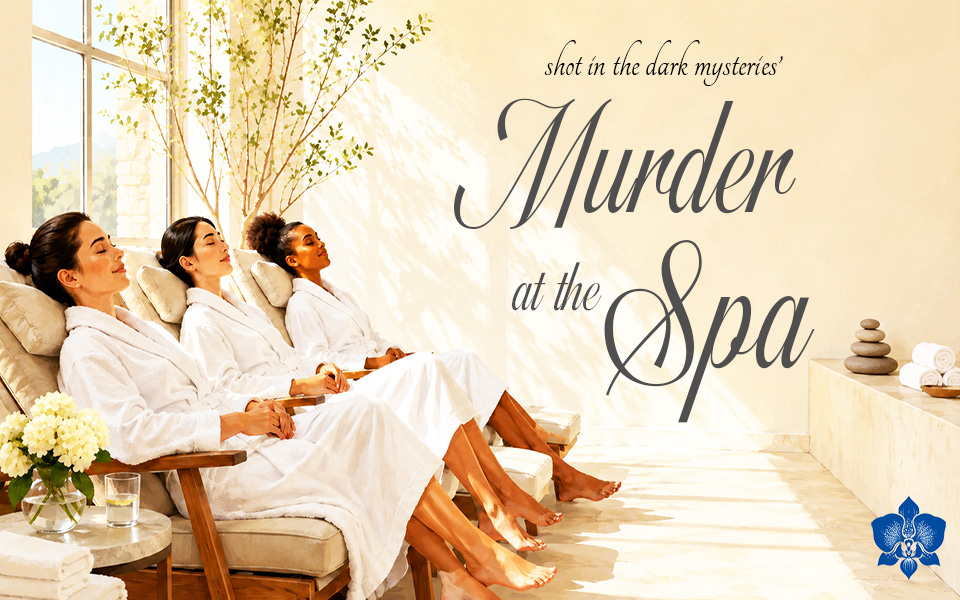 The cover image for Murder at the Spa, an interactive murder mystery party game from Shot in The Dark Mysteries