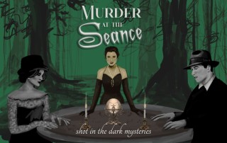 The cover for Murder at the Seance, an interactive murder mystery party game from Shot In The Dark Mysteries