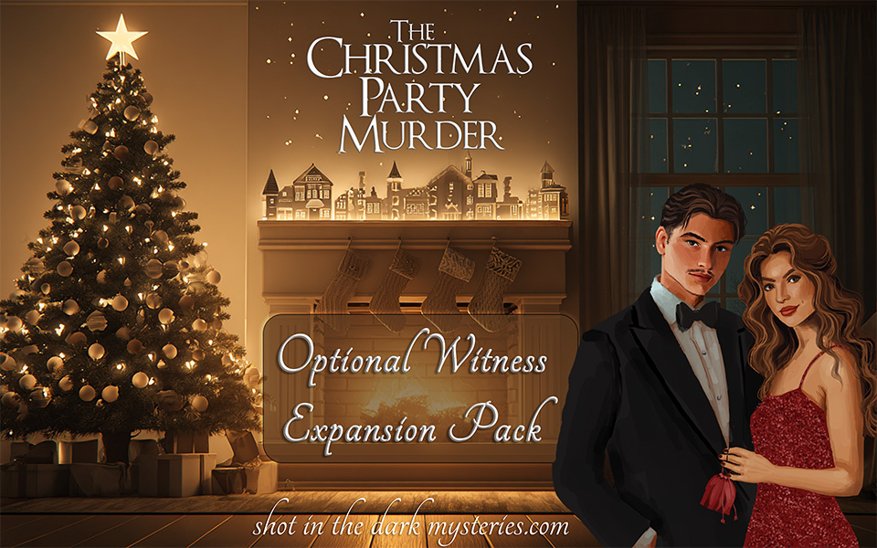 The cover for the Witness Expansion Pack for The Christmas Party Murder, a mystery party game from Shot In The Dark Mysteries