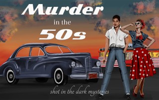 The cover image for Murder in the 50s, a fifties themed mystery party game from Shot In The Dark Mysteries