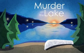 The cover image for Murder on the Lake, a cottage themed murder mystery party game from Shot In The Dark Mysteries!
