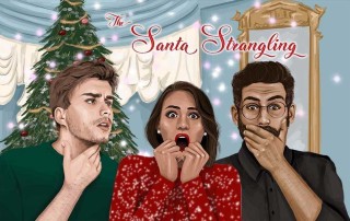 Cover for The Santa Strangling, a holiday themed murder mystery party game from Shot In The Dark Mysteries